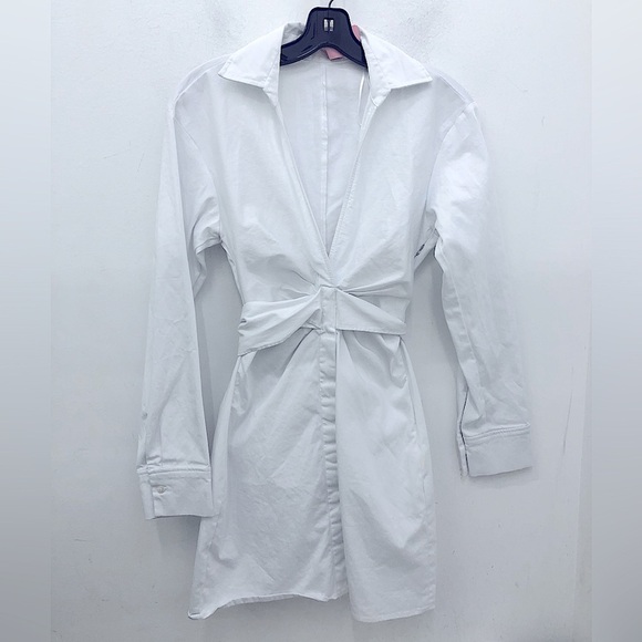 ZARA SHORT STRETCH POPLIN Shirt DRESS WHITE KNOT NWOT - Picture 3 of 10